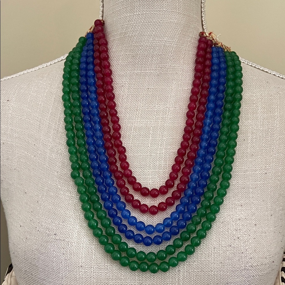 New 6 Rows Genuine 6mm Red Blue Green Jade Round Gemstone